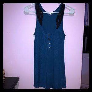 Turquoise tank with black lace